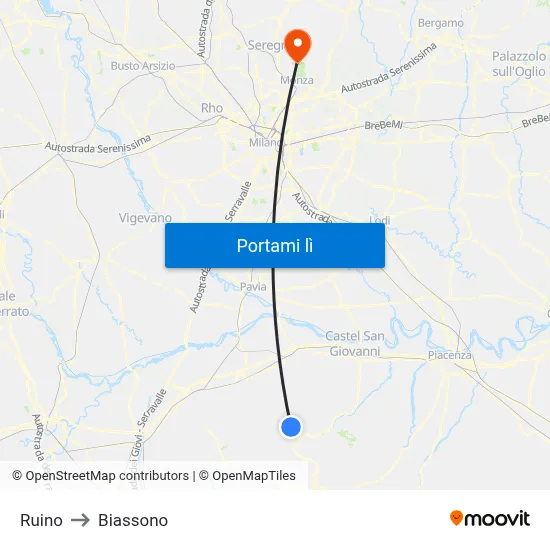 Ruino to Biassono map