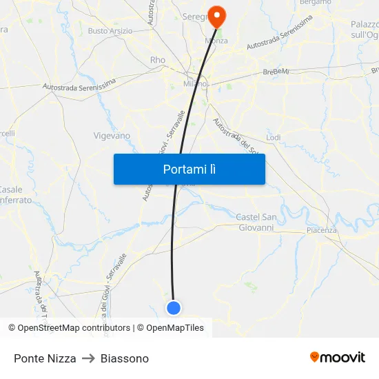 Ponte Nizza to Biassono map