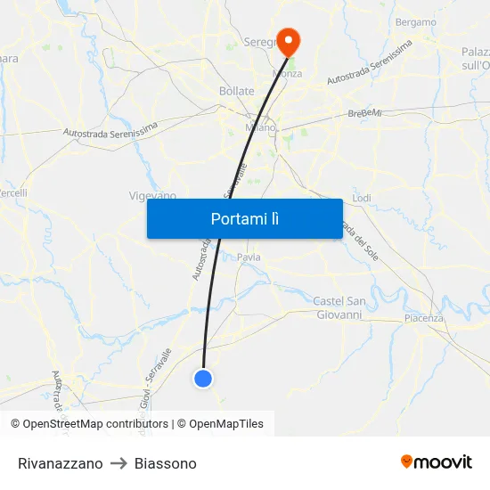 Rivanazzano to Biassono map