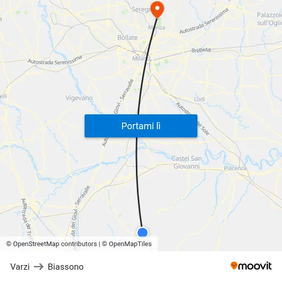 Varzi to Biassono map
