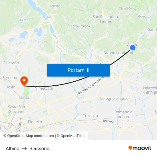 Albino to Biassono map