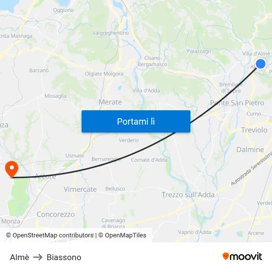 Almè to Biassono map