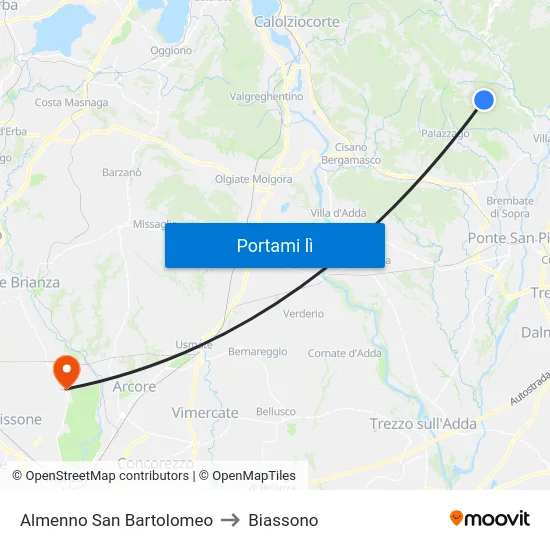 Almenno San Bartolomeo to Biassono map