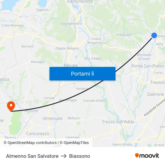 Almenno San Salvatore to Biassono map