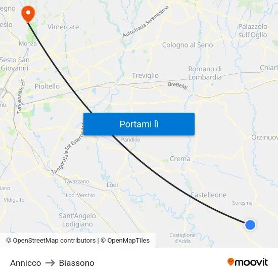 Annicco to Biassono map