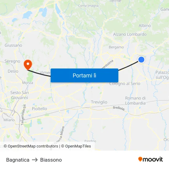 Bagnatica to Biassono map