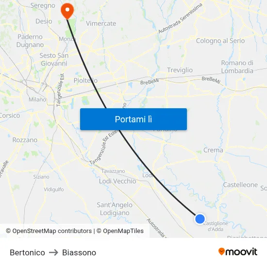 Bertonico to Biassono map