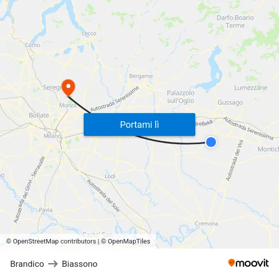 Brandico to Biassono map