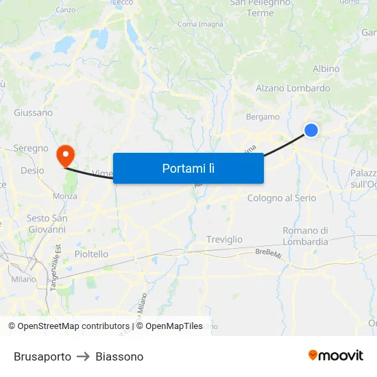 Brusaporto to Biassono map