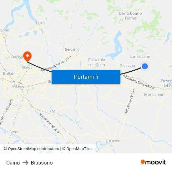 Caino to Biassono map