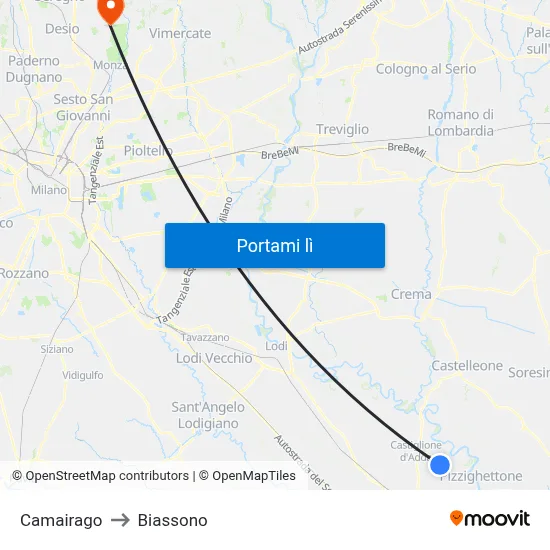 Camairago to Biassono map