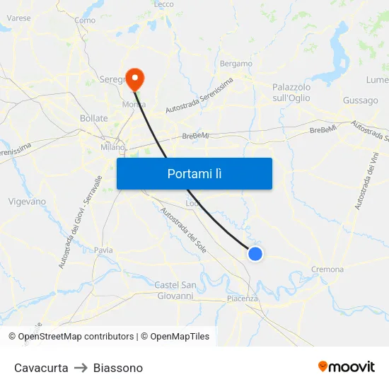 Cavacurta to Biassono map