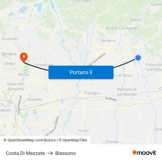 Costa Di Mezzate to Biassono map