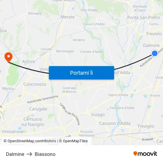 Dalmine to Biassono map