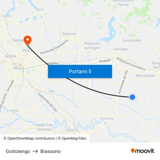 Gottolengo to Biassono map