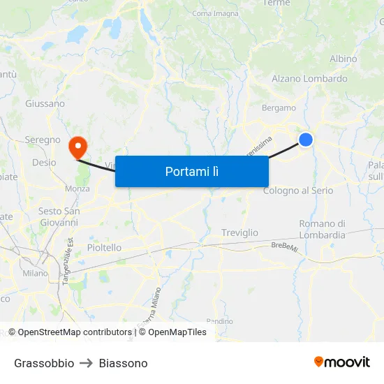 Grassobbio to Biassono map