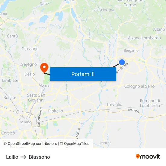 Lallio to Biassono map