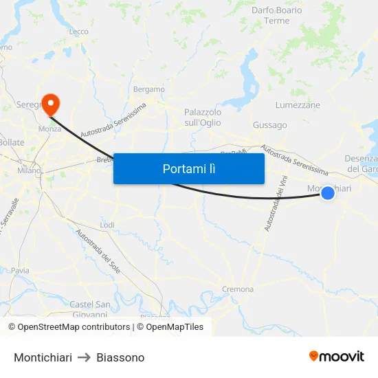 Montichiari to Biassono map