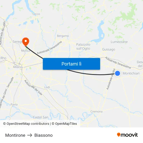Montirone to Biassono map