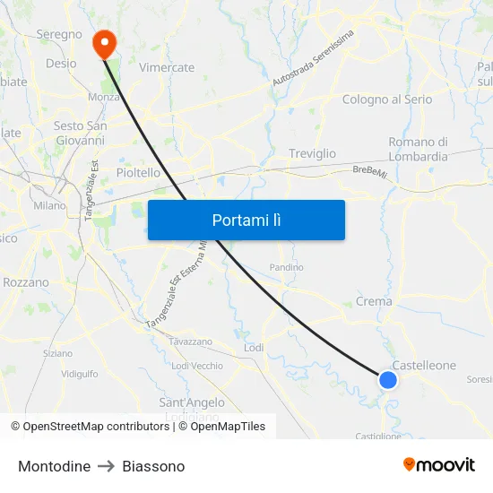 Montodine to Biassono map