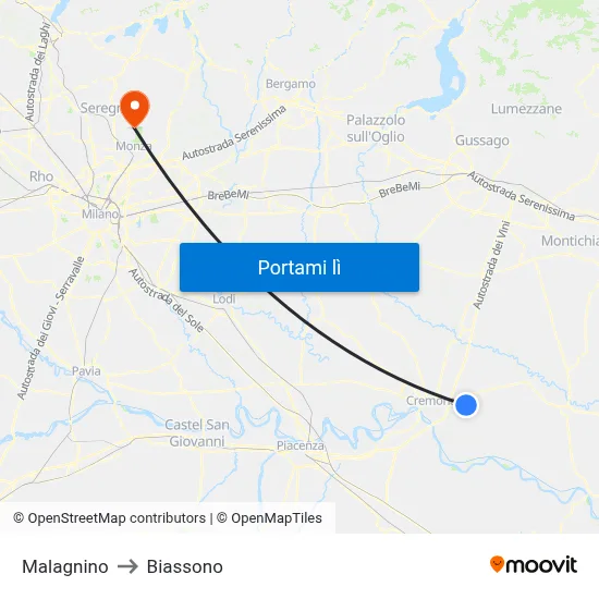 Malagnino to Biassono map