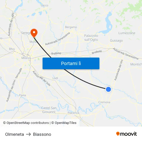 Olmeneta to Biassono map
