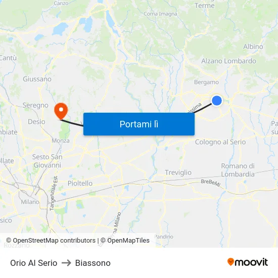 Orio Al Serio to Biassono map