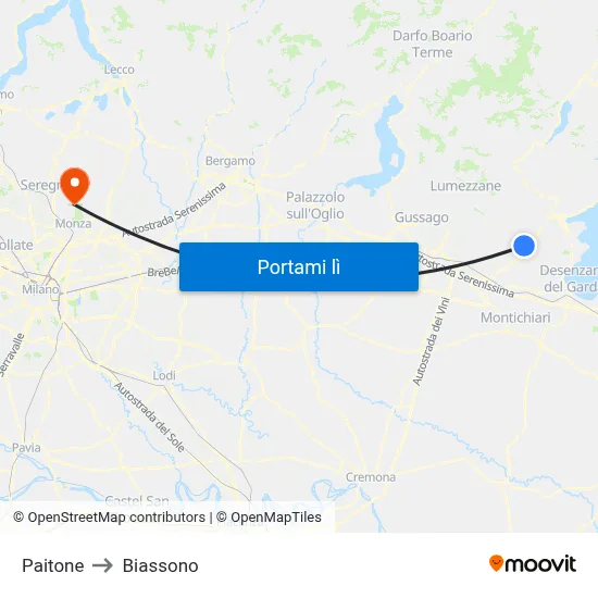 Paitone to Biassono map