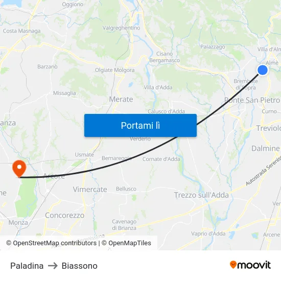 Paladina to Biassono map