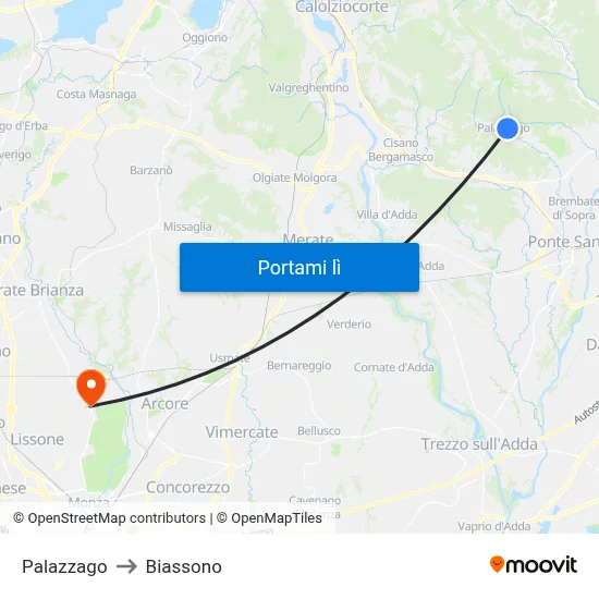 Palazzago to Biassono map