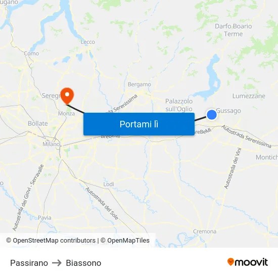 Passirano to Biassono map