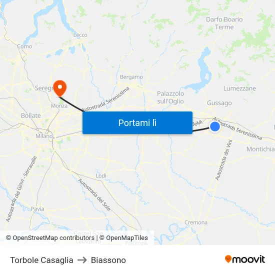 Torbole Casaglia to Biassono map