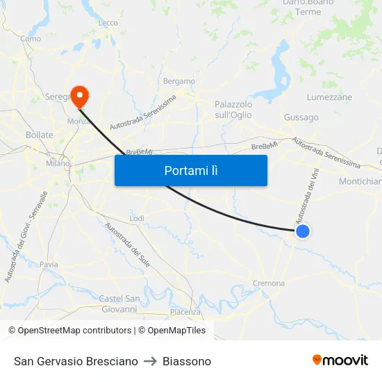 San Gervasio Bresciano to Biassono map