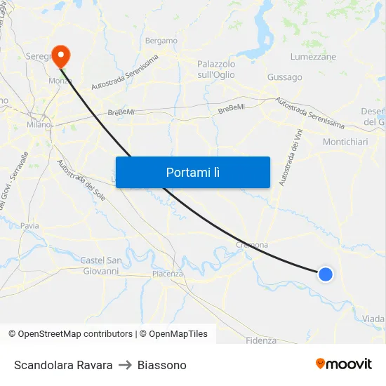 Scandolara Ravara to Biassono map