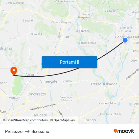 Presezzo to Biassono map
