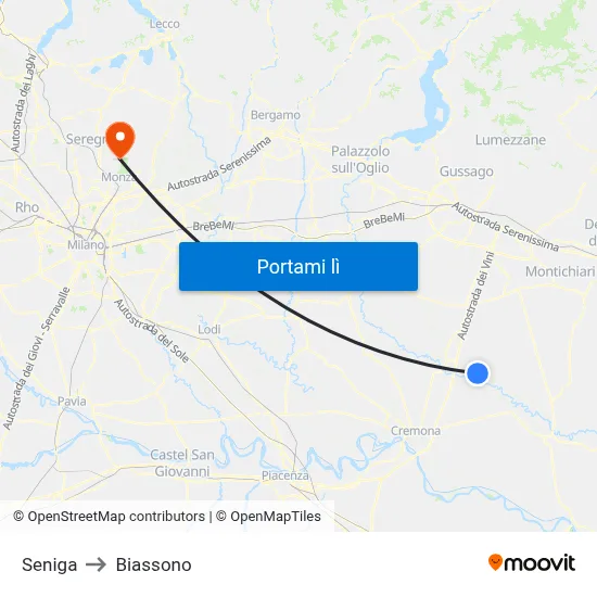 Seniga to Biassono map