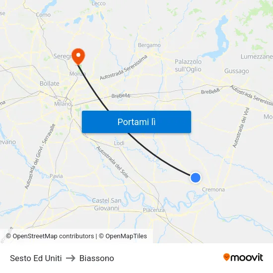 Sesto Ed Uniti to Biassono map