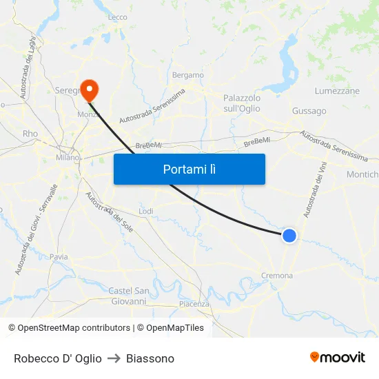 Robecco D' Oglio to Biassono map