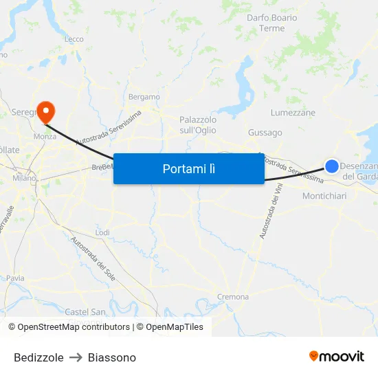 Bedizzole to Biassono map