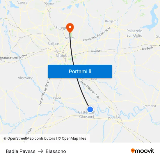 Badia Pavese to Biassono map