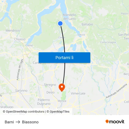 Barni to Biassono map