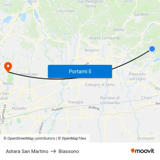 Adrara San Martino to Biassono map