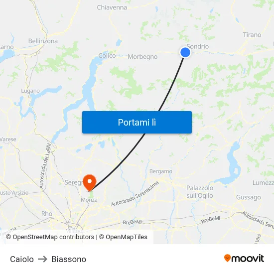 Caiolo to Biassono map