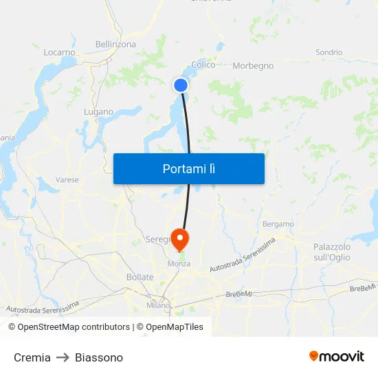 Cremia to Biassono map