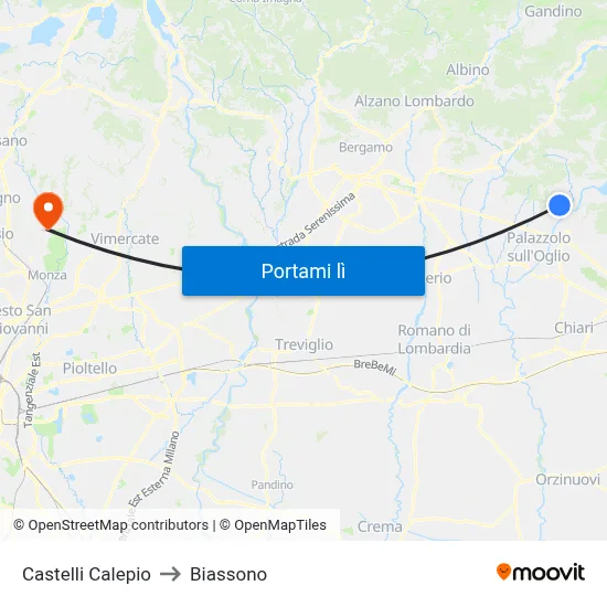 Castelli Calepio to Biassono map
