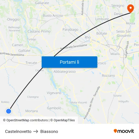 Castelnovetto to Biassono map