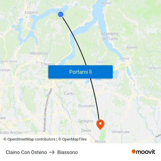 Claino Con Osteno to Biassono map