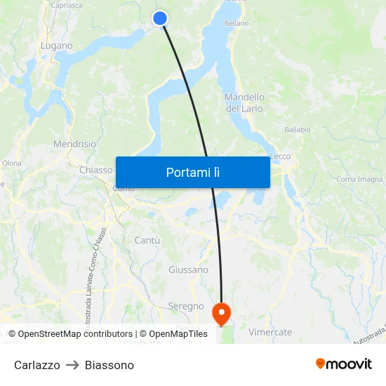 Carlazzo to Biassono map