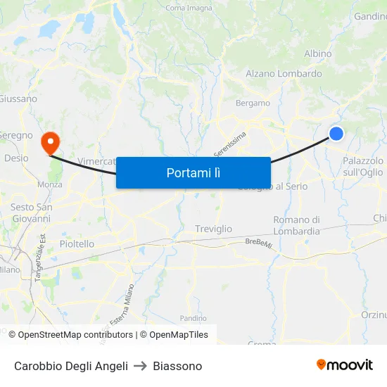Carobbio Degli Angeli to Biassono map