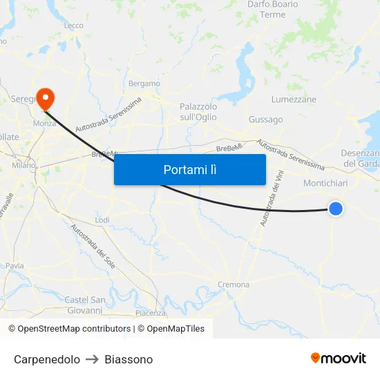 Carpenedolo to Biassono map